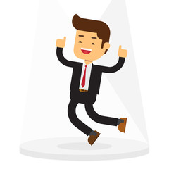 business man fist in celebration of success on stage