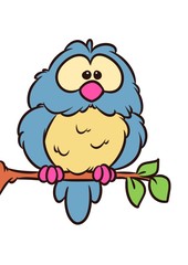 Owl bird tree branch sits animal character cartoon illustration isolated image 