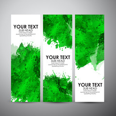 Abstract green watercolor. Vector vertical banners set background.