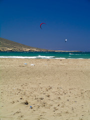 Kite surfing on beautiful sandy beach