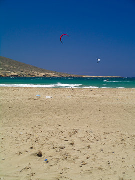 Kite surfing on beautiful sandy beach
