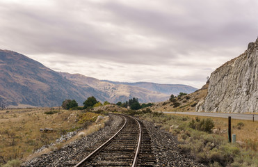 Beautiful Autumn Scenery landscape with Columbia river railway and highway.