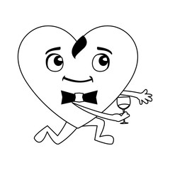 heart male with wine cup kawaii character