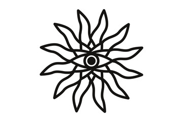 All-seeing eye with rays of the sun. Religion philosophy, spirituality, occultism, chemistry, science, magic.Isolated vector illustration.