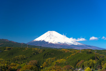裾野市から見た日本の富士山　少し雲がかかっている