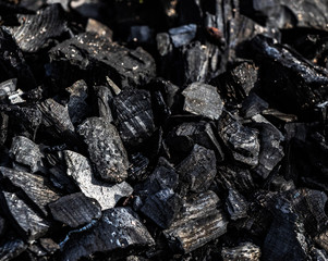 Black burned charcoal