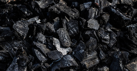 Black burned charcoal