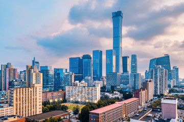 Fototapeta na wymiar Urban Dusk Landscape of CBD Central Business District, Beijing, China