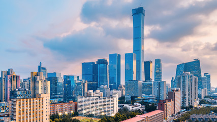 Fototapeta premium Urban Dusk Landscape of CBD Central Business District, Beijing, China
