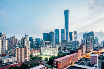 Urban Dusk Landscape of CBD Central Business District, Beijing, China