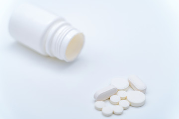 Medicine pills in white background