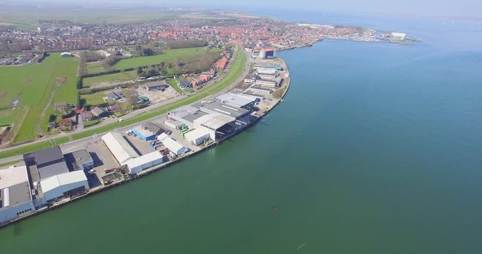 Aerial: The famous fishing town/port Yerseke in the Netherlands.