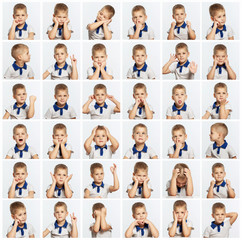 Cute little boy, a set of different emotional portraits