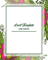 Vector illustration vintage card template style with frame flower pink and leaf green