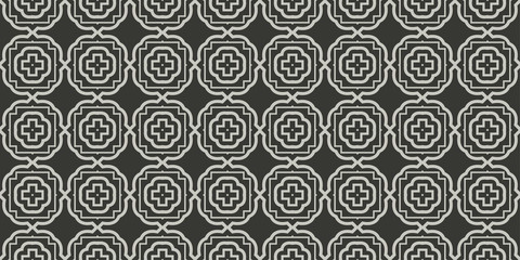 Art Deco Pattern Of Geometric Elements. Seamless Pattern. Vector Illustration. Design For Printing, Presentation, Textile Industry. Grey charcoal color