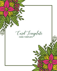 Vector illustration lettering of card template with green leafy flower frame