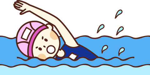 クロールで泳ぐスクール水着の女の子