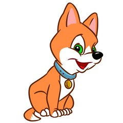 little cheerful puppy cartoon sitting cartoon character illustration isolated image  