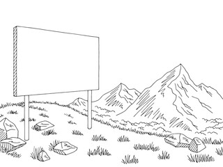 Mountains billboard graphic black white landscape sketch illustration vector