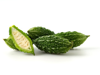 Fresh bitter gourd on white background.