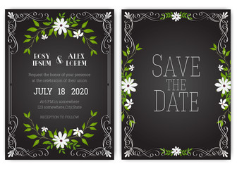 Wedding invitation card Floral hand drawn frame .