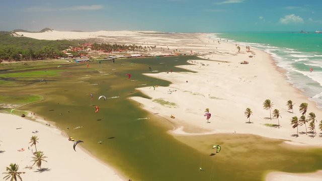 Aerial: The famous lagoon for kitesurfing, Cauipe in Brazil.