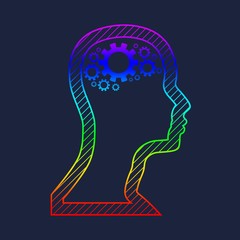 Silhouette of a head. Mental health relative brochure, report design template. Scientific medical designs. Gears group as a symbol of a brains.