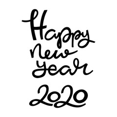 New year 2020 lettering, card design element. Happy new year handwritten, isolated on a white background.