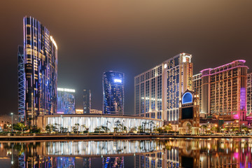 Fototapeta premium Beautiful night view of modern buildings in Cotai of Macau