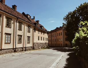 Traditional Swedish architecture in a neighborhood in Stockholm, Sweden