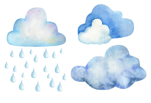 Watercolor rain and clouds