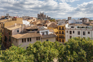 Fototapeta na wymiar Palma de Mallorca skyline with La Seu cathedral in background