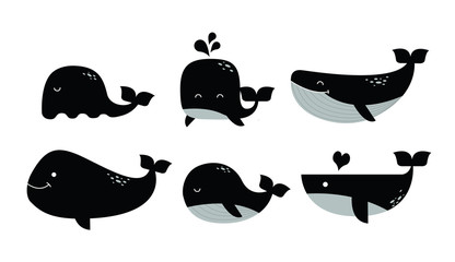 Vector set of cute whales in doodle illustration style © kayuki