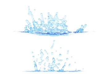 3D illustration of two side views of cool water splash - mockup isolated on white, creative illustration