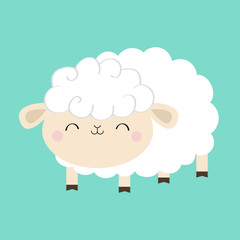 Sheep lamb icon. Sleeping eyes. Cloud shape. Cute cartoon kawaii funny smiling baby character. Nursery decoration. Sweet dreams. Flat design. Blue background. Isolated.