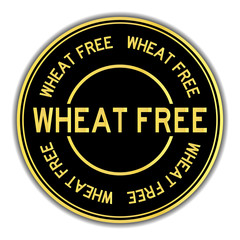 Black and gold color wheat free word round seal sticker on white background