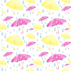 Pattern with umbrellas and drops