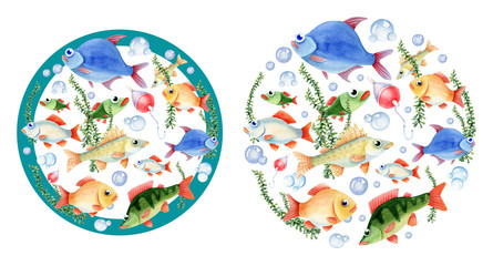 Two round compositions of fishs for kids