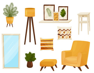Decor elements for living room. Furniture concept.