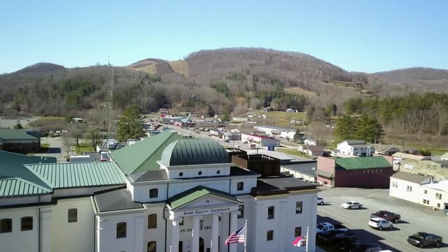 Aerial of Avery County North Carolina Courthouse in Newland, North Carolina....4K