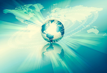 Best Internet Concept of global business. Globe, glowing lines on technological background. Wi-Fi, rays, symbols Internet, 3D illustration