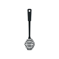 Black whisk dough on white background. Whipping tool.