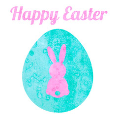 Watercolor illustration happy Easter. Rabbit and Easter eggs. Lettering Happy Easter