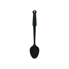 Cartoon black cook spoon on white background.