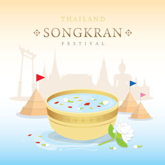 Songkran Festival Water Splash of Thailand, Thai Traditional Design Background Vector