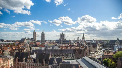 Fotobehang Scenery from the top of the graven steen castle, View of Gent city old city from gravensteen castle in Belgium © woojin