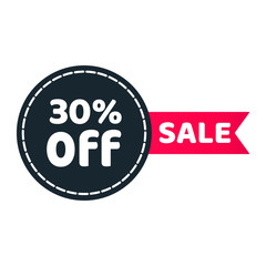 30% off sale ribbon badge sale label concept template vector illustration isolated on white background. Web banners elements for website and advertising. Discount ribbon label design.