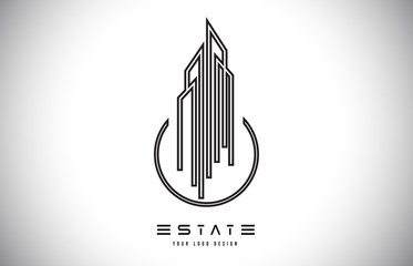Real Estate Modern Monogram Logo Design. Real Estate Lines Abstract Buildings Icon.
