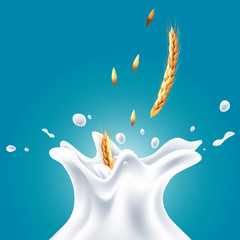Vector realistic milk splashes with oat gradient background