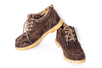 Old leather boots On a white background